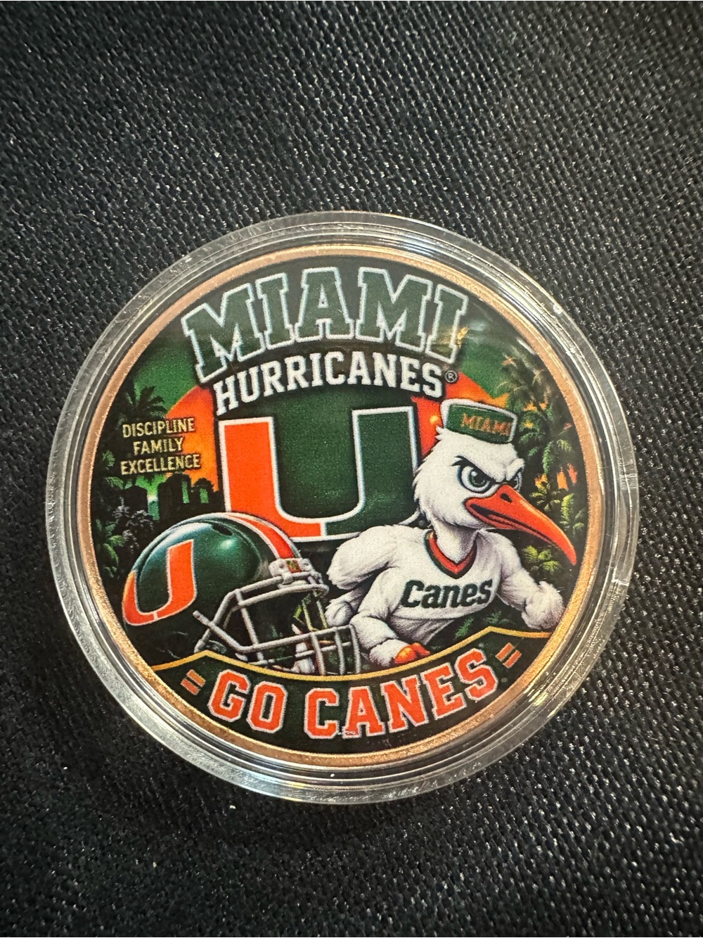 Miami Hurricanes 1 oz Copper Coin Collectible NCAA Football The U